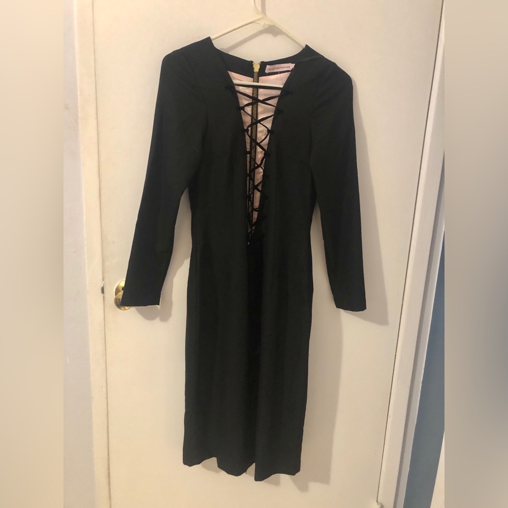NWT L' Ecole Des Femmes Jane Bondage Black Dress size 2 wool blend - Picture 2 of 11